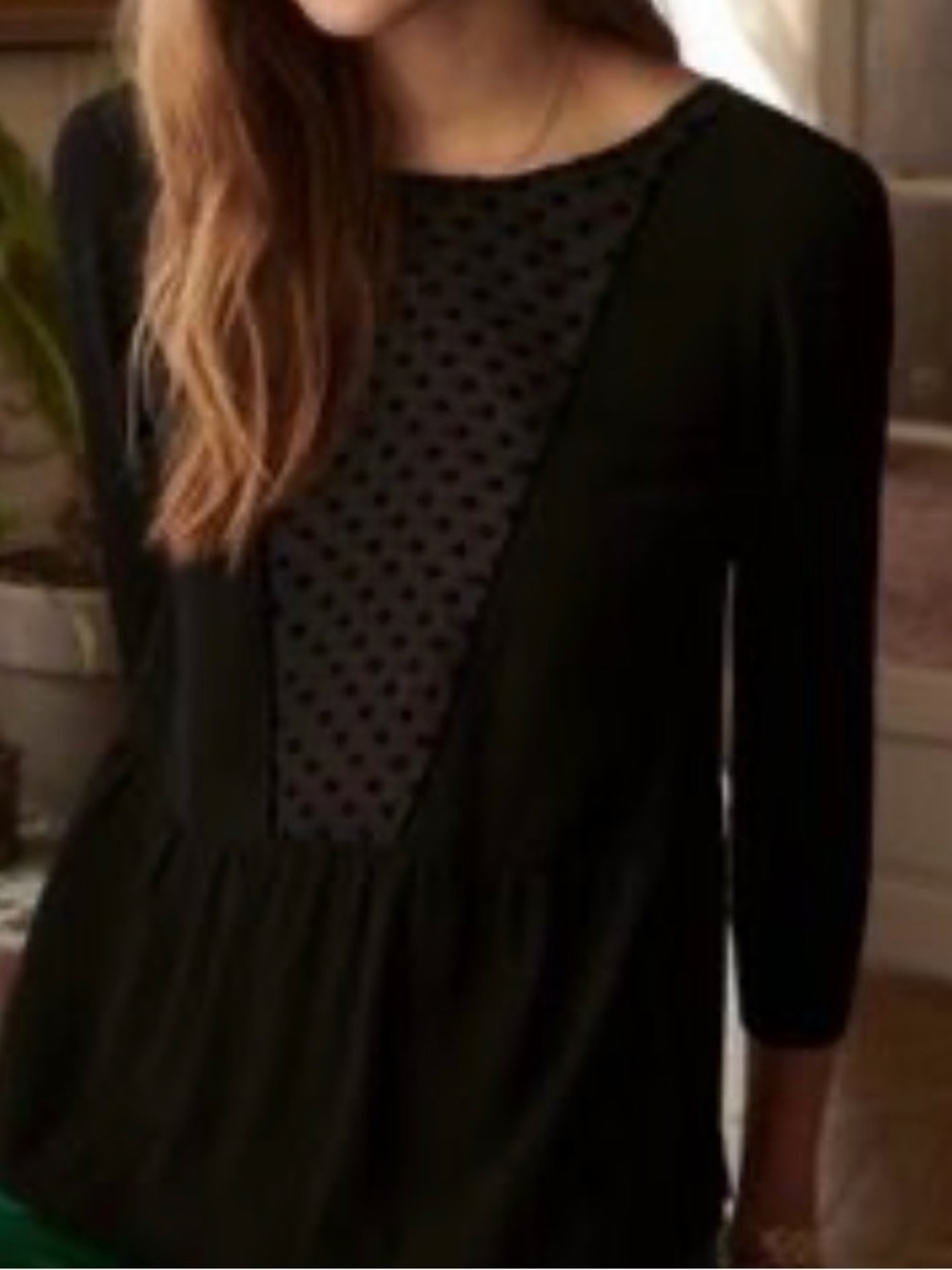 Sezane Black Polka Dot Panel 3/4 Quarter Sleeve Women's Top